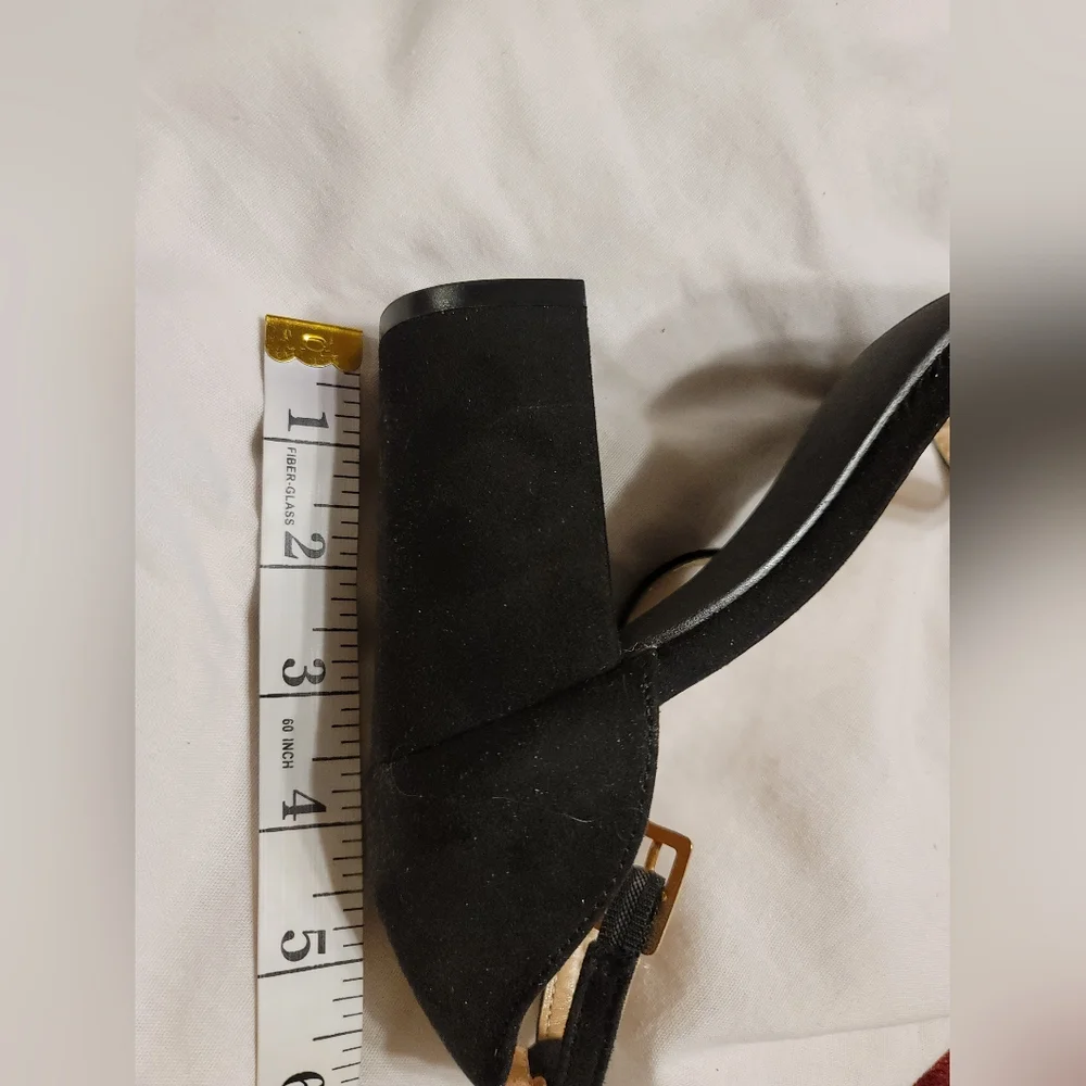 NIB CHUNKY BLOCK HEAL ANKLE STRAP FAUX SUEDE SANDAL SHOE SIZE 8 BLACK - Picture 7 of 12